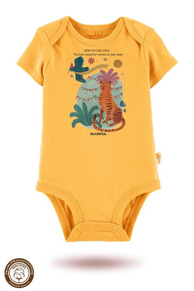 MAHFEL 2-Piece 100% Cotton Organic Printed Snap Fastener Baby Bodysuit