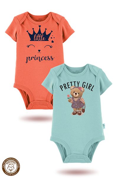 MAHFEL 2-Piece 100% Cotton Organic Printed Snap Fastener Baby Bodysuit