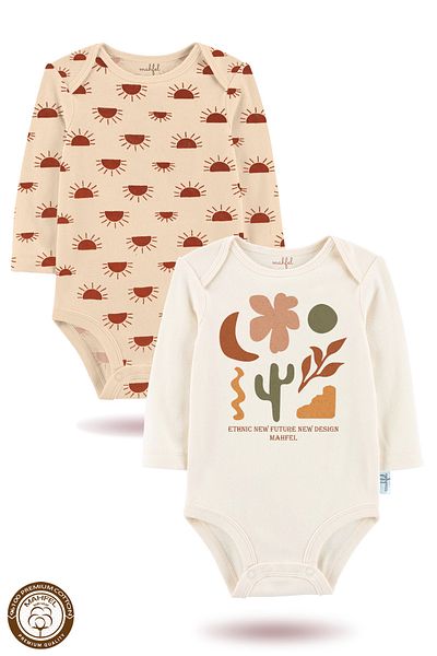 MAHFEL 2-Piece 100% Cotton Organic Printed Snap Fastener Baby Bodysuit
