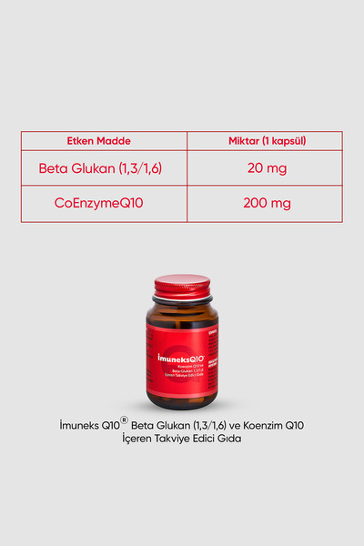 Imuneks Q10® Beta Glukan (1,3/1,6) Ve Koenzim Q10 Içeren Takviye Edici Gıda 30 Kapsül