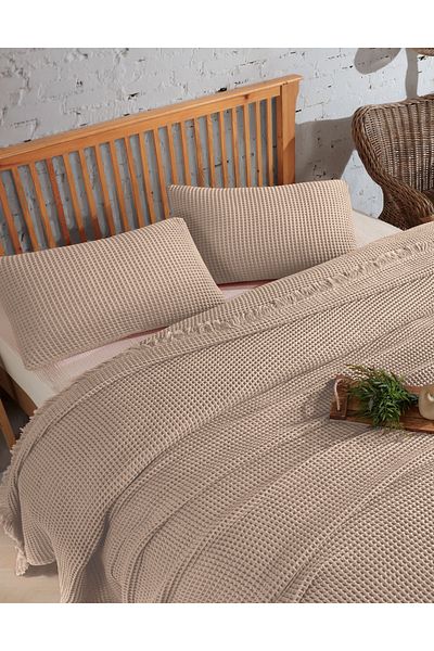 destinyhometex Double Waffle Bedspread - 100% Cotton, 230X250Cm/50X70Cm 2 Pillowcases