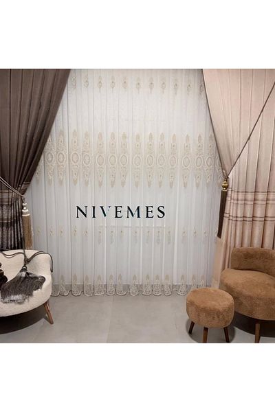 NİVEMESHOME Nivemeshome 1650 Model Happy Zodiac Sign Design - 1/3 Close Pleated Tulle Curtain