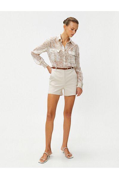 Koton Pocket Belted Mini Shorts Cotton