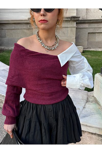 Bak'ap Pulover tricotat cu guler Madonna premium cu detaliu cămașă