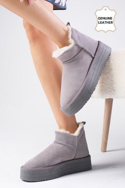 Mio Gusto Bronte Genuine Suede Gray Color Women's Platform Sole Boots