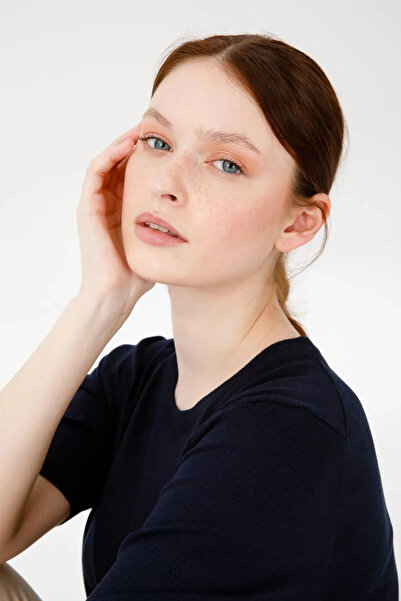 Desen Triko Women's Crew Neck Plain Blouse 02420344   Navy Blue