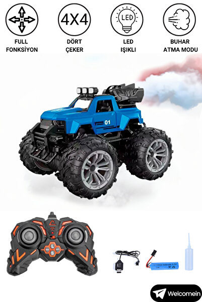 welcomein Oyuncak Uzaktan Kumandalı Duman Atan 4X4 Şarjlı Hız Vites Tuşlu Araba Buhar Atar Jeep Araba