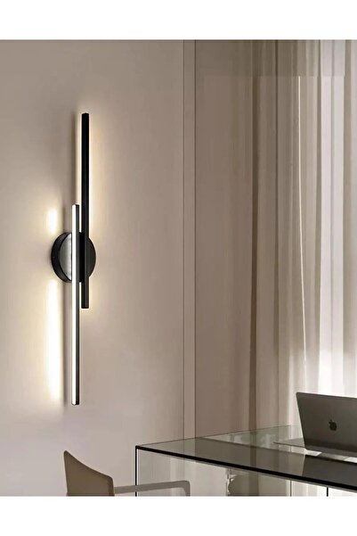woodhub Modern Aplik Çift Yönlü Çubuk Led Siyah Beyaz Işık Lineer Avize Armatür 50 Cm