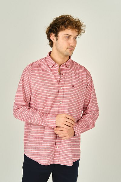 figs Men's Slim Fit Striped Long Sleeve 100% Cotton Shirt 0015 Red