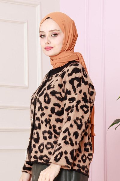 Sevitli Cardigan scurt cu imprimeu leopard din nurcă