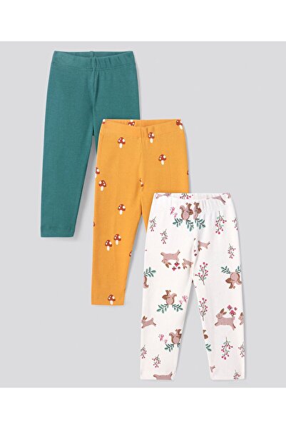 Bonfino عبوة من 3 قطع - طماق قطنية بطبعة زهور كاملة الطول من القطن باللون الذ...