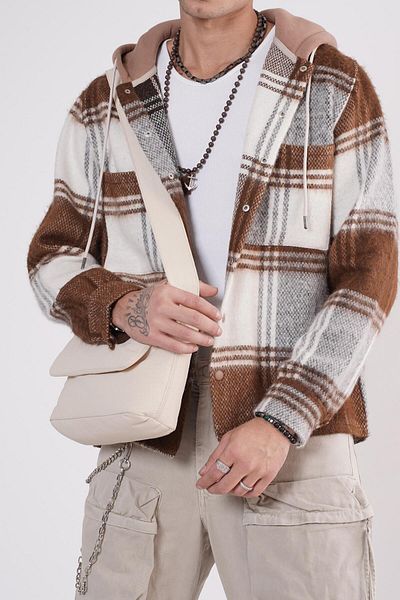 Butik TREND BIZ Unisex καρό πουκάμισο με κουκούλα με κουκούλα