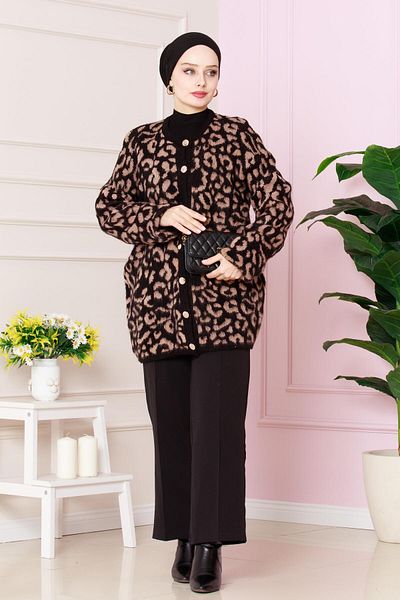 Sevitli Cardigan lung Camel Leopard