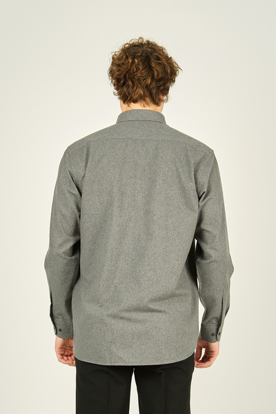 MUGİ Ανδρικό μακρυμάνικο πουκάμισο Mugi με μονή τσέπη 100% βαμβακερό πουκάμισο 4100 γκρι