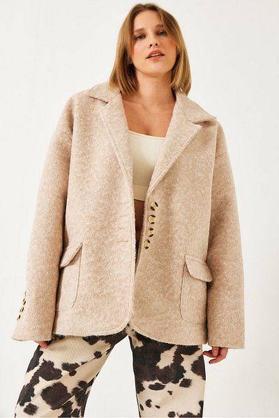 Bianco Lucci Women's Oversize Lined Stamp Blazer Jacket 60261242
