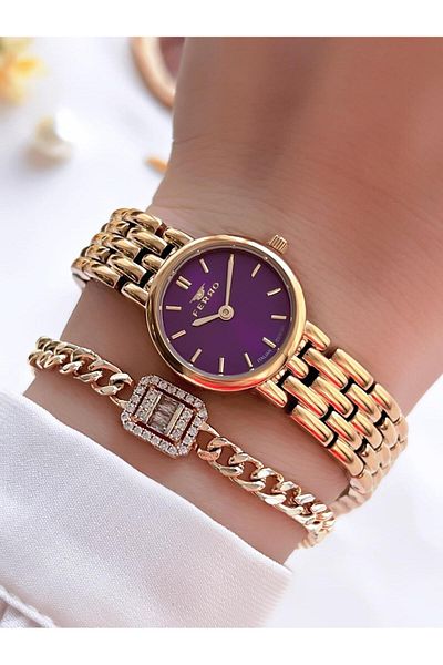FERRO Small Case Vintage Model Steel Cord Ion Plated Case Women's Wristwatch+Bracelet B.Frv256.A02