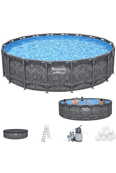 BESTWAY 561kc Prefabrik Aile Havuzu 549x132cm Yuvarlak Apx Premium Seri Örtü+...