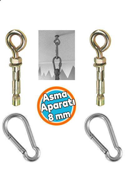 NZB Salıncak Hamak Box Torbası Tavan Asma Aparatı Salıncağı Çelik Dübel + Karabina Kanca Takımı 2'li 8mm