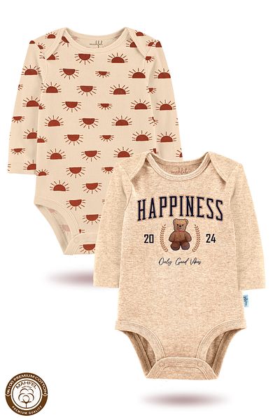 MAHFEL 2-Piece 100% Cotton Organic Printed Snap Fastener Baby Bodysuit