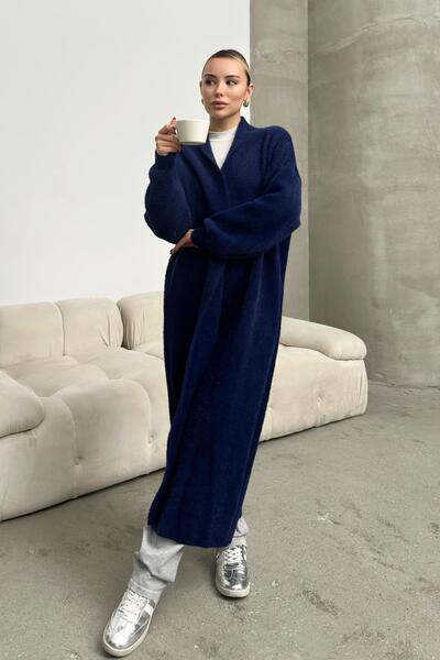 Olcay ΣΚΟΥΡΟ ΜΠΛΕ 8245 - Ζακέτα μακριά φαρδιά πλεκτά