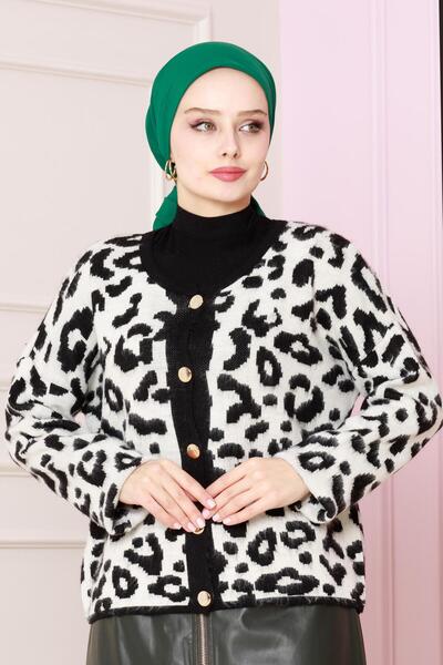 Sevitli Cardigan scurt cu imprimeu leopard alb