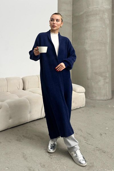 Olcay DUNKELBLAU 8245 – Lange, lockere Strickjacke