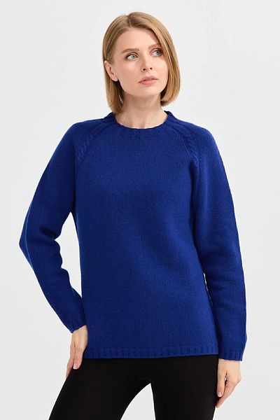 Desen Triko Saks Colorful Women's Woolen Sweater - Crew Neck and Braided Shoulder Detail 22096