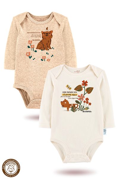 MAHFEL 2-Piece 100% Cotton Organic Printed Snap Fastener Baby Bodysuit