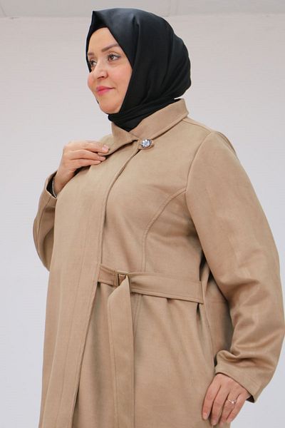 Eslina 43066 Large Size Side Tie Nubuck Cap - Mink