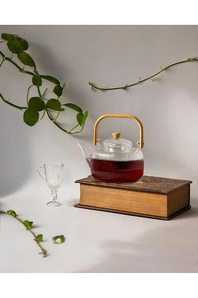 HomeTarz Bamboo Handle Glass Teapot - Glass Teapot - 800 ml