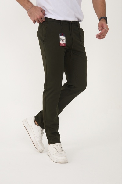 BROCARD Men's Winter Jogger Slimfit Waist Half Elastic Khaki Fabric Pants