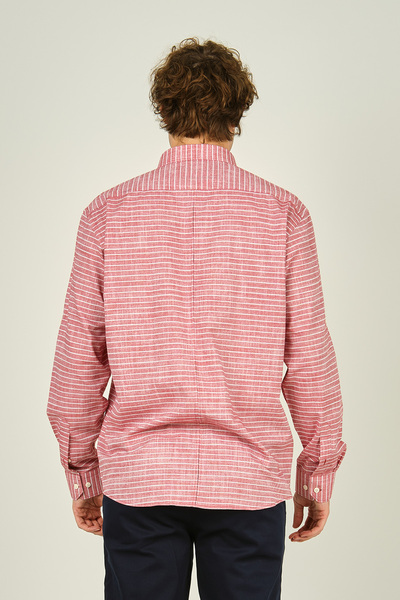 figs Men's Slim Fit Striped Long Sleeve 100% Cotton Shirt 0015 Red