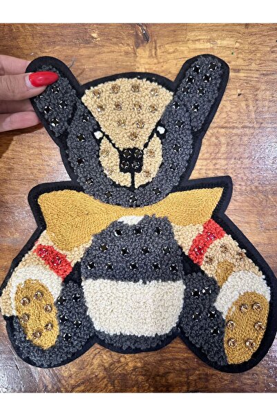 Gönülden Tasarım PUNCH DOKUMA ZİRKON TAŞLI AYI ARMA DİKİŞ APLİKE 23X20 CM