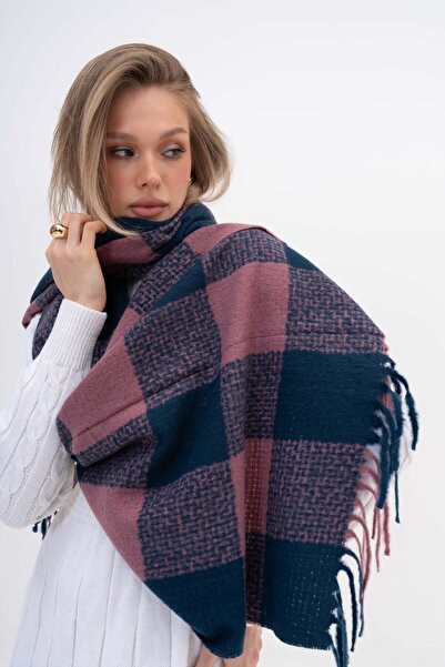 SOFT AKSESUAR SEYLİ Kare Deseni Yün Karışımlı Atkı