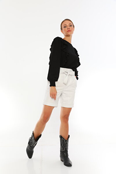 Basics&More Γυναικείο λευκό δερμάτινο σορτς