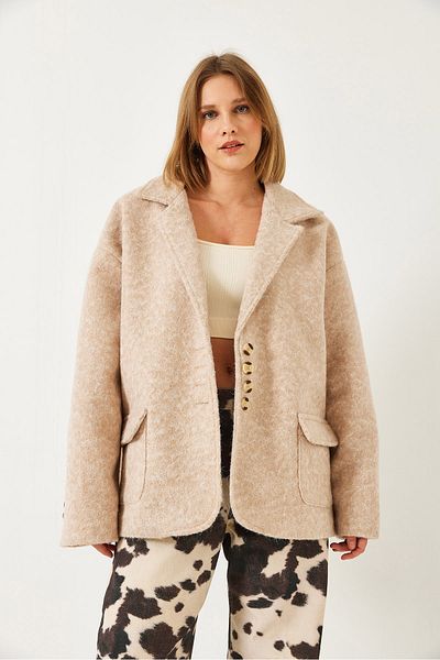 Bianco Lucci Women's Oversize Lined Stamp Blazer Jacket 60261242