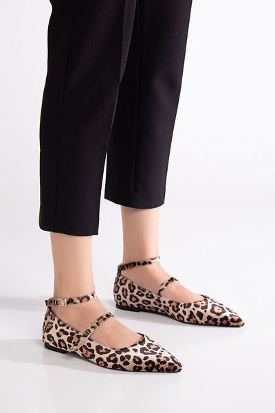 camaiore Leopard Patterned Iconic Pointed Toe Ballerinas