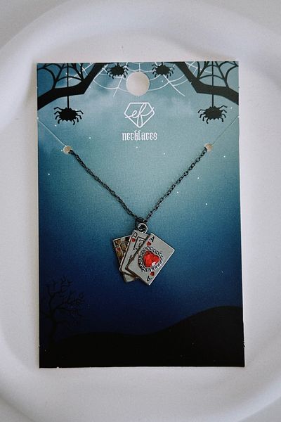 EFBUTİK Black Color Chain Poker Card Imported Necklace