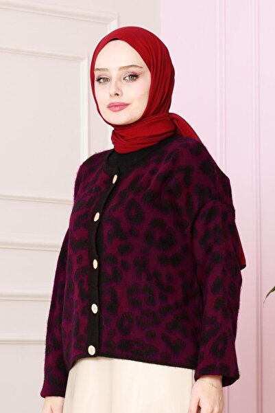Sevitli Burgundy Leopard Print Short Cardigan