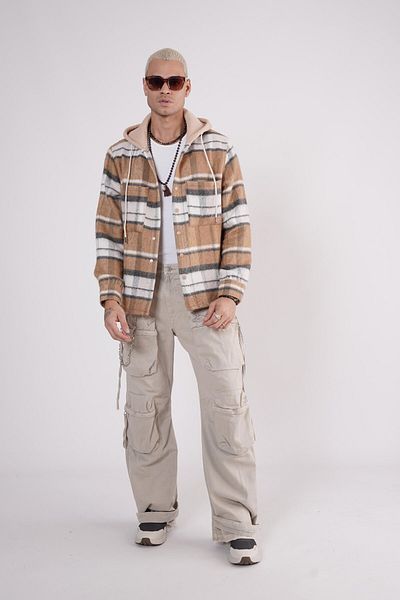 Butik TREND BIZ Unisex καρό πουκάμισο με κουκούλα με κουκούλα