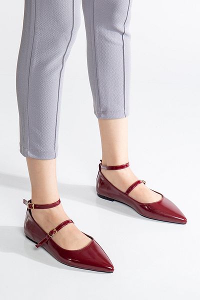 camaiore Burgundy Patent Leather Pointed Toe Women's Daily Shoes - New Season Ballerinas Flat Bottom