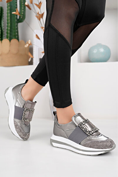 Yazın Ayakkabıları PLATİN TAŞ DETAYLI ORTOPEDİK TABANLI SNEAKER