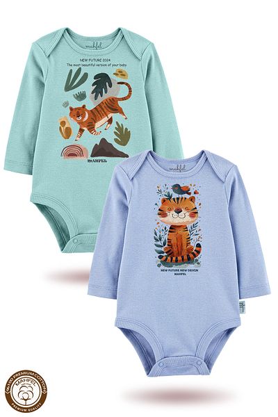 MAHFEL 2-Piece 100% Cotton Organic Printed Snap Fastener Baby Bodysuit