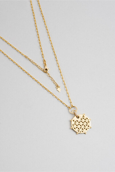 So CHIC... Yaşam Çiçeği 18 Ayar Sarı Altın Kaplama 45 Cm Gümüş Kolye