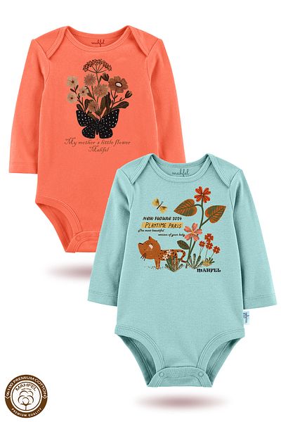 MAHFEL 2-Piece 100% Cotton Organic Printed Snap Fastener Baby Bodysuit