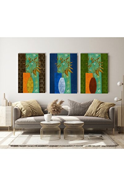 bestablo Pictură pe pânză cu flori într-o vază decorativă de 3 bucăți