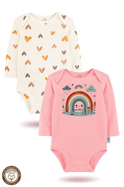 MAHFEL 2-Piece 100% Cotton Organic Printed Snap Fastener Baby Bodysuit
