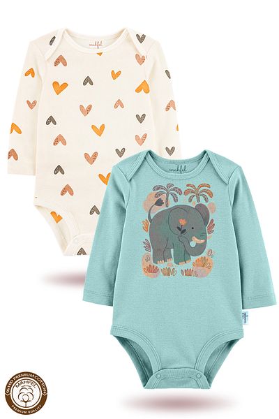 MAHFEL 2-Piece 100% Cotton Organic Printed Snap Fastener Baby Bodysuit