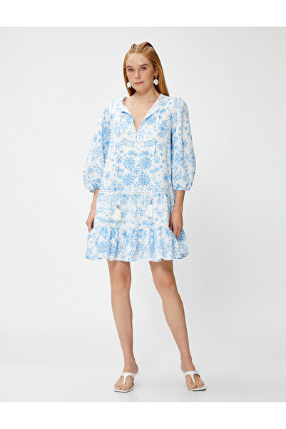 Koton Μίνι φλοράλ φόρεμα με κλιμακωτά μανίκια από μπαλόνι