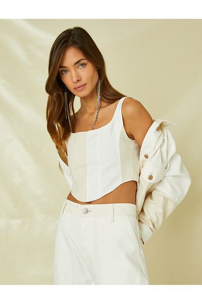 Koton Crop Bustier pánt bordás aszimmetrikus szabású